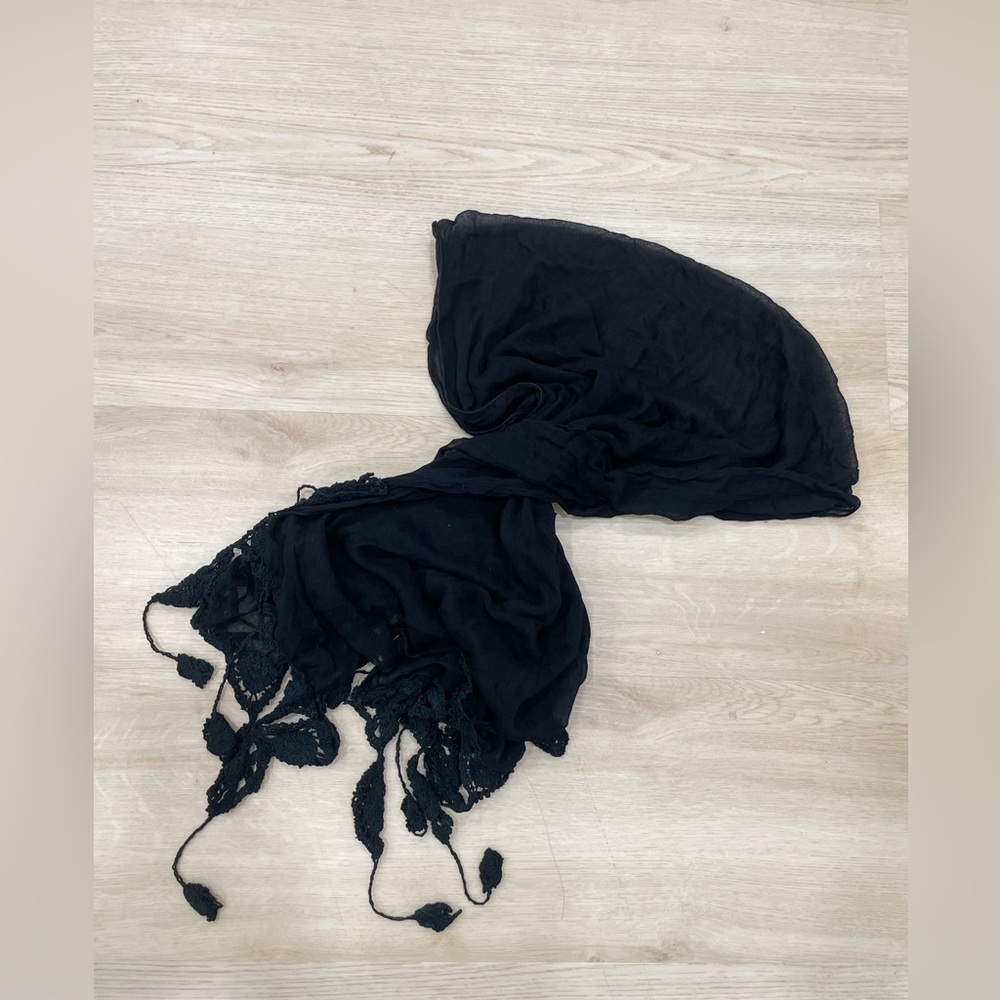 Look by M black lace shawl scarf with boho tassels